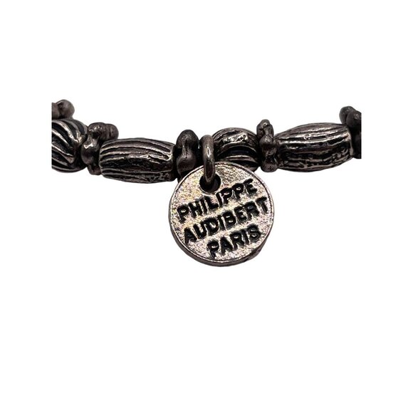 Vintage Philippe Audibert Paris Silver tone Beaded Metal Stretch Bracelet Signed - Picture 2 of 8